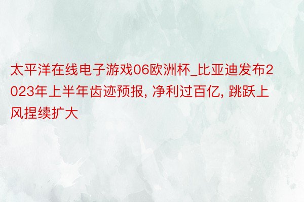 太平洋在线电子游戏06欧洲杯_比亚迪发布2023年上半年齿迹预报, 净利过百亿, 跳跃上风捏续扩大