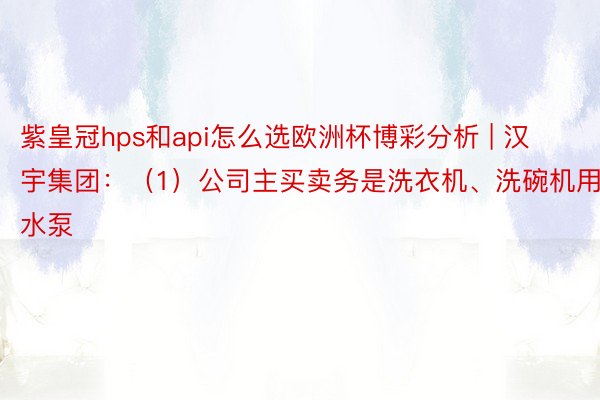 紫皇冠hps和api怎么选欧洲杯博彩分析 | 汉宇集团：（1）公司主买卖务是洗衣机、洗碗机用排水泵