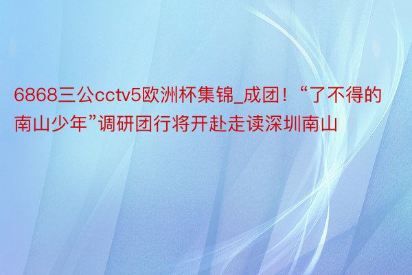 6868三公cctv5欧洲杯集锦_成团！“了不得的南山少年”调研团行将开赴走读深圳南山